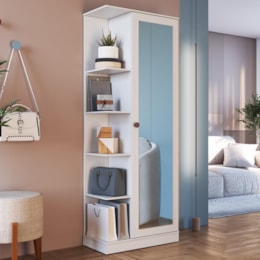 Armário Multiuso Sapateira Camile 1 Porta Branco com Espelho - Indékes Armário Multiuso Sapateira Camile 1 Porta Branco com Espelho - Indékes
