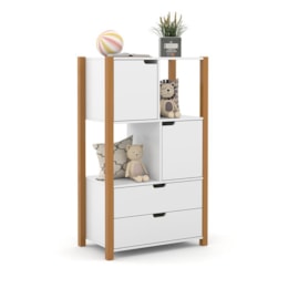 Armário Organizador Kids Liv com 2 Portas e 2 Gavetas Branco Soft/Freijó - Matic Móveis  Armário Organizador Kids Liv com 2 Portas e 2 Gavetas Branco Soft/Freijó - Matic Móveis