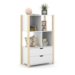 Armário Organizador Kids Liv com 2 Portas e 2 Gavetas Branco Soft/Natural - Matic Móveis Armário Organizador Kids Liv com 2 Portas e 2 Gavetas Branco Soft/Natural - Matic Móveis