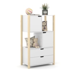 Armário Organizador Kids Liv com 2 Portas e 2 Gavetas Branco Soft/Natural - Matic Móveis Armário Organizador Kids Liv com 2 Portas e 2 Gavetas Branco Soft/Natural - Matic Móveis