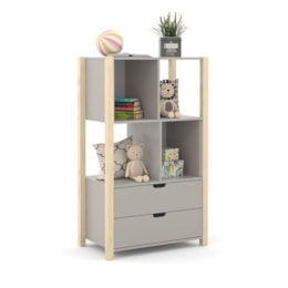 Armário Organizador Kids Liv com 2 Portas e 2 Gavetas Cinza/Natural - Matic Móveis  Armário Organizador Kids Liv com 2 Portas e 2 Gavetas Cinza/Natural - Matic Móveis