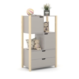 Armário Organizador Kids Liv com 2 Portas e 2 Gavetas Cinza/Natural - Matic Móveis  Armário Organizador Kids Liv com 2 Portas e 2 Gavetas Cinza/Natural - Matic Móveis