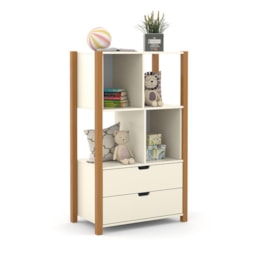 Armário Organizador Kids Liv com 2 Portas e 2 Gavetas Off White/Freijó - Matic Móveis  Armário Organizador Kids Liv com 2 Portas e 2 Gavetas Off White/Freijó - Matic Móveis