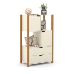 Armário Organizador Kids Liv com 2 Portas e 2 Gavetas Off White/Freijó - Matic Móveis  Armário Organizador Kids Liv com 2 Portas e 2 Gavetas Off White/Freijó - Matic Móveis