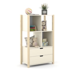 Armário Organizador Kids Liv com 2 Portas e 2 Gavetas Off White/Natural - Matic Móveis