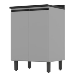 Balcão 2 Portas 60cm Belize Cinza com Tampo Nero - Móveis Henn Balcão 2 Portas 60cm Belize Cinza com Tampo Nero - Móveis Henn