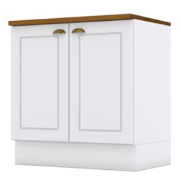 Balcão 2 Portas 80cm Americana Branco com Tampo Cooktop Nature - Móveis Henn Balcão 2 Portas 80cm Americana Branco com Tampo Cooktop Nature - Móveis Henn