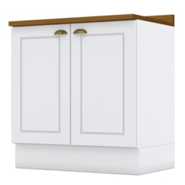 Balcão 2 Portas 80cm Americana Branco com Tampo Nature - Móveis Henn Balcão 2 Portas 80cm Americana Branco com Tampo Nature - Móveis Henn