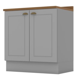 Balcão 2 Portas 80cm Americana Cinza com Tampo Nature - Móveis Henn Balcão 2 Portas 80cm Americana Cinza com Tampo Nature - Móveis Henn