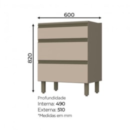 Balcão 3 Gavetas 60cm Duna/Cristal com Tampo Connect - Móveis Henn 