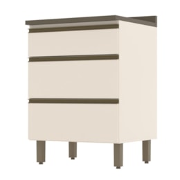 Balcão 3 Gavetas 60cm Off White/Duna com Tampo Connect - Móveis Henn Balcão 3 Gavetas 60cm Off White/Duna com Tampo Connect - Móveis Henn