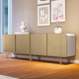 Balcão Buffet Saluti 4 Portas Off White/Champanhe - HB Móveis