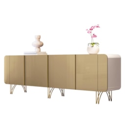 Balcão Buffet Saluti 4 Portas Off White/Champanhe - HB Móveis