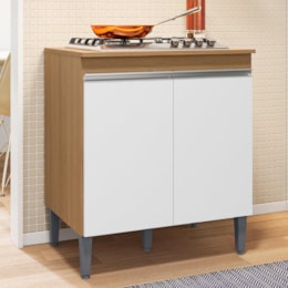 Balcão Cooktop Andréia 79cm com 2 Portas Amêndoa/Branco - AJL Móveis