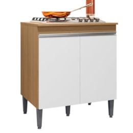 Balcão Cooktop Andréia 79cm com 2 Portas Amêndoa/Branco - AJL Móveis