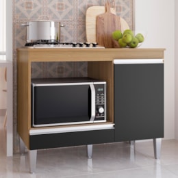 Balcão Cooktop Carla 105cm com 1 Porta Amêndoa/Preto - AJL Móveis