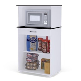 Balcão Cozinha para Micro-ondas Carina Branco/Preto - AJL Móveis Balcão Cozinha para Micro-ondas Carina Branco/Preto - AJL Móveis
