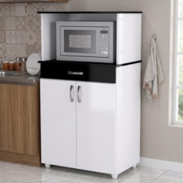 Balcão Cozinha para Micro-ondas Carina Branco/Preto - AJL Móveis 