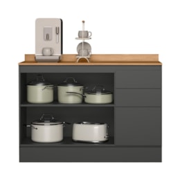 Balcão de Cozinha Acácia Touch 120cm Chumbo/Freijó com Rodapé e Tampo MDP - Nicioli Balcão de Cozinha Acácia Touch 120cm Chumbo/Freijó com Rodapé e Tampo MDP - Nicioli