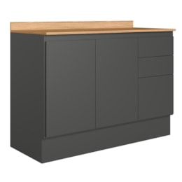 Balcão de Cozinha Acácia Touch 120cm Chumbo/Freijó com Rodapé e Tampo MDP - Nicioli Balcão de Cozinha Acácia Touch 120cm Chumbo/Freijó com Rodapé e Tampo MDP - Nicioli