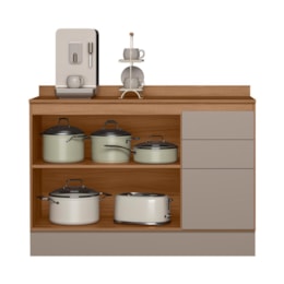 Balcão de Cozinha Acácia Touch 120cm Ipê/Fendy com Rodapé e Tampo MDP - Nicioli Balcão de Cozinha Acácia Touch 120cm Ipê/Fendy com Rodapé e Tampo MDP - Nicioli