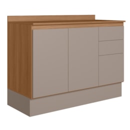 Balcão de Cozinha Acácia Touch 120cm Ipê/Fendy com Rodapé e Tampo MDP - Nicioli Balcão de Cozinha Acácia Touch 120cm Ipê/Fendy com Rodapé e Tampo MDP - Nicioli