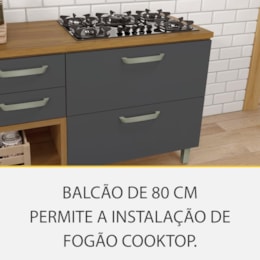 Balcão de Cozinha Cooktop Princesa 80cm 1 Porta e 1 Gaveta Freijó/Grafite - Nesher