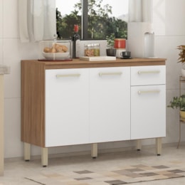 Balcão de Cozinha Dama 3 Portas e 1 Gaveta Amêndola/Branco com Tampo MDP - Demóbile   Balcão de Cozinha Dama 3 Portas e 1 Gaveta Amêndola/Branco com Tampo MDP - Demóbile