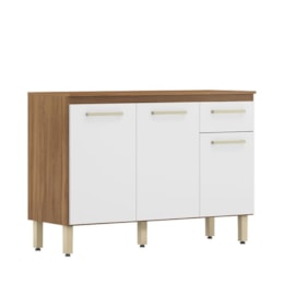 Balcão de Cozinha Dama 3 Portas e 1 Gaveta Amêndola/Branco com Tampo MDP - Demóbile   Balcão de Cozinha Dama 3 Portas e 1 Gaveta Amêndola/Branco com Tampo MDP - Demóbile