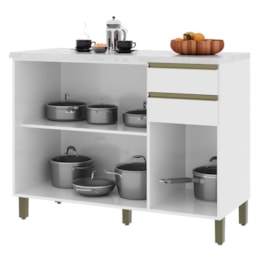Balcão de Cozinha Dinamarca 120cm 3 Portas e 2 Gavetas Branco com Tampo MDP - Indékes 