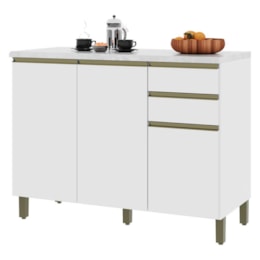Balcão de Cozinha Dinamarca 120cm 3 Portas e 2 Gavetas Branco com Tampo MDP - Indékes 