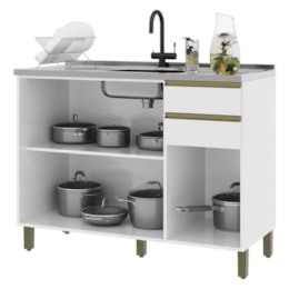 Balcão de Cozinha Dinamarca 120cm 3 Portas e 2 Gavetas Branco sem Tampo - Indékes