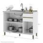 Balcão de Cozinha Dinamarca 120cm 3 Portas e 2 Gavetas Branco sem Tampo - Indékes