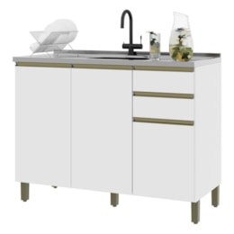 Balcão de Cozinha Dinamarca 120cm 3 Portas e 2 Gavetas Branco sem Tampo - Indékes