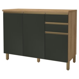 Balcão de Cozinha Dinamarca 120cm 3 Portas e 2 Gavetas Castani/Chumbo com Tampo MDP - Indékes