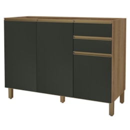 Balcão de Cozinha Dinamarca 120cm 3 Portas e 2 Gavetas Castani/Chumbo sem Tampo - Indékes
