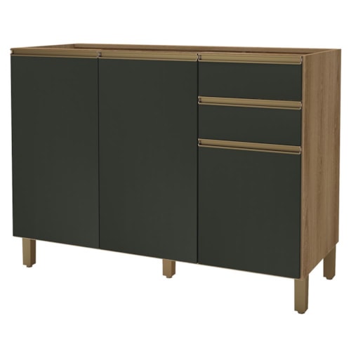 Balcão de Cozinha Dinamarca 120cm 3 Portas e 2 Gavetas Castani/Chumbo sem Tampo - Indékes