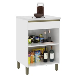 Balcão de Cozinha Dinamarca 60,7cm 1 Porta e 1 Gaveta Branco com Tampo MDP - Indékes
