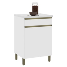 Balcão de Cozinha Dinamarca 60,7cm 1 Porta e 1 Gaveta Branco com Tampo MDP - Indékes