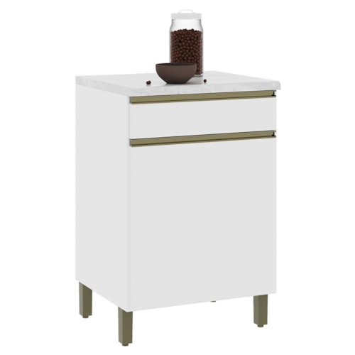 Balcão de Cozinha Dinamarca 60,7cm 1 Porta e 1 Gaveta Branco com Tampo MDP - Indékes
