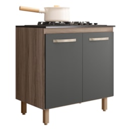 Balcão de Cozinha Fit 80 2 Portas Carvalho Nature/Chumbo com Tampo MDP para Cooktop - Nicioli 