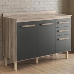 Balcão de Cozinha Intenza 120cm Carvalho Nature/Chumbo com Tampo MDP - Nicioli 