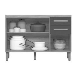 Balcão de Cozinha Intenza 120cm Carvalho Nature/Chumbo sem Tampo - Nicioli 