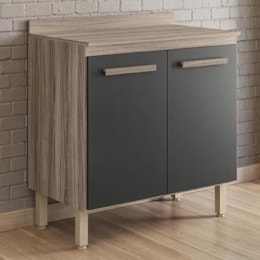 Balcão de Cozinha Intenza 80cm Carvalho Nature/Chumbo com Tampo MDP - Nicioli 