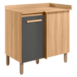 Balcão de Cozinha Intenza Canto Reto Freijó/Chumbo com Tampo MDP - Nicioli Balcão de Cozinha Intenza Canto Reto Freijó/Chumbo com Tampo MDP - Nicioli