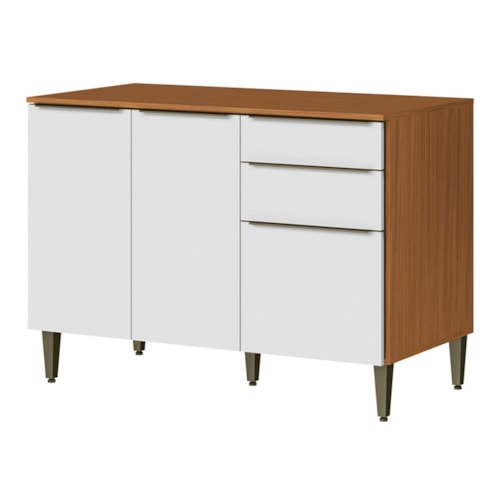 Balcão de Cozinha Luana Clara 120cm 3 Portas e 2 Gavetas com Tampo Cinamomo/Branco - Aramóveis  