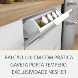 Balcão de Cozinha Marquesa 120cm 1 Porta e 3 Gavetas Branco/Nature com Tampo MDF - Nesher