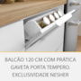 Balcão de Cozinha Marquesa 120cm 1 Porta e 3 Gavetas Branco/Nature com Tampo MDF - Nesher