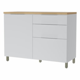 Balcão de Cozinha Marquesa 120cm 1 Porta e 3 Gavetas Branco/Nature com Tampo MDF - Nesher