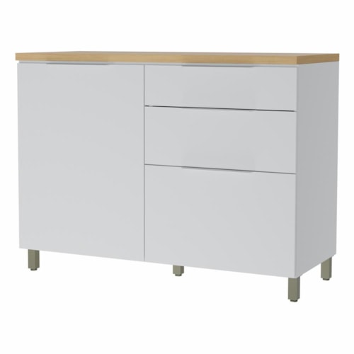 Balcão de Cozinha Marquesa 120cm 1 Porta e 3 Gavetas Branco/Nature com Tampo MDF - Nesher